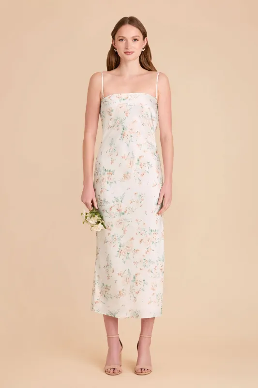 Isla Matte Satin Dress - Apricot Whimsical Blooms sold by Birdy Grey