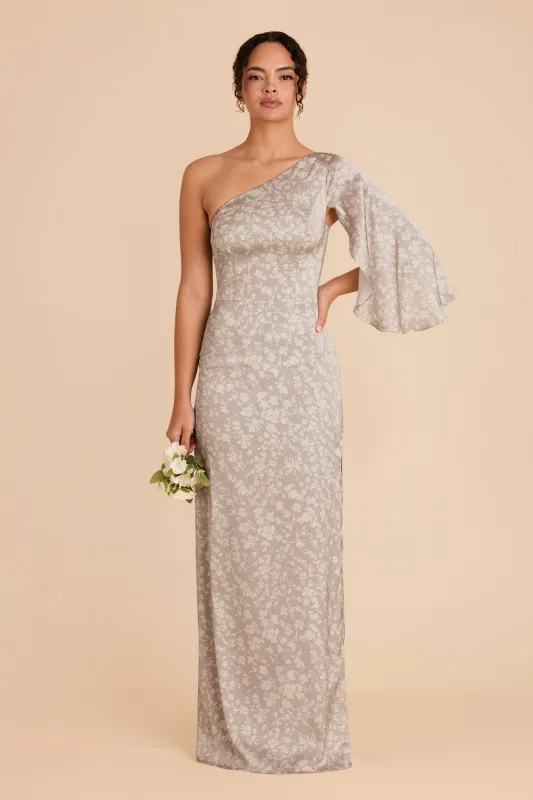 Christine Matte Satin Dress - Almond Dreamy Floral sold by Birdy Grey