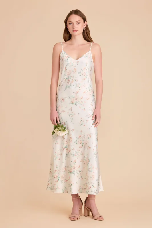 Alice Matte Satin Dress - Apricot Whimsical Blooms sold by Birdy Grey