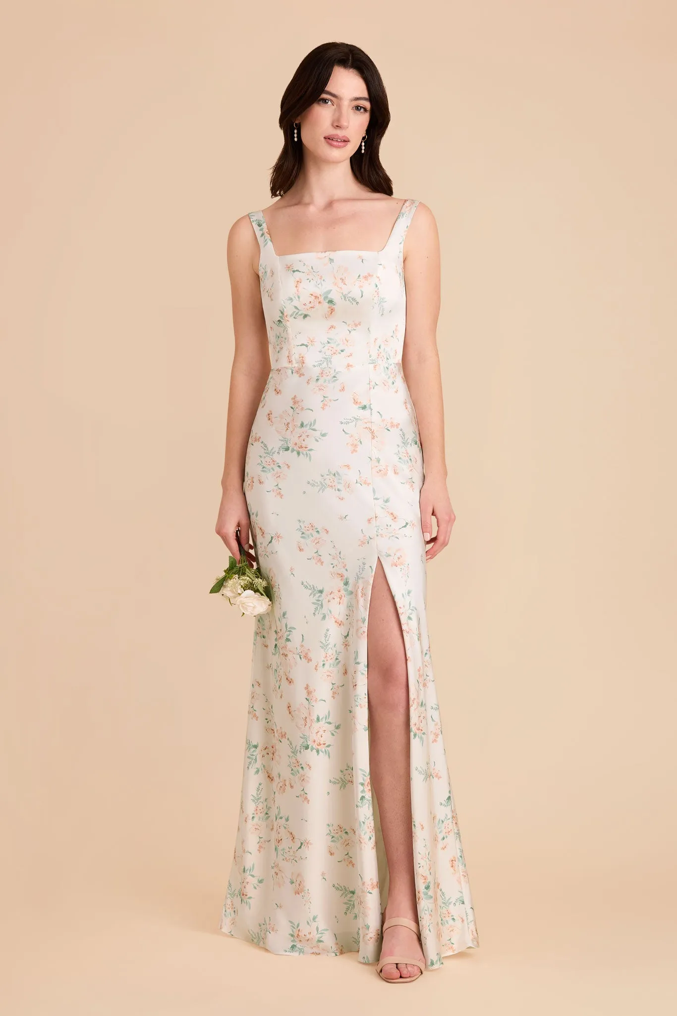 Alex Convertible Dress Matte Satin - Apricot Whimsical Blooms sold by Birdy Grey product image thumbnail 2