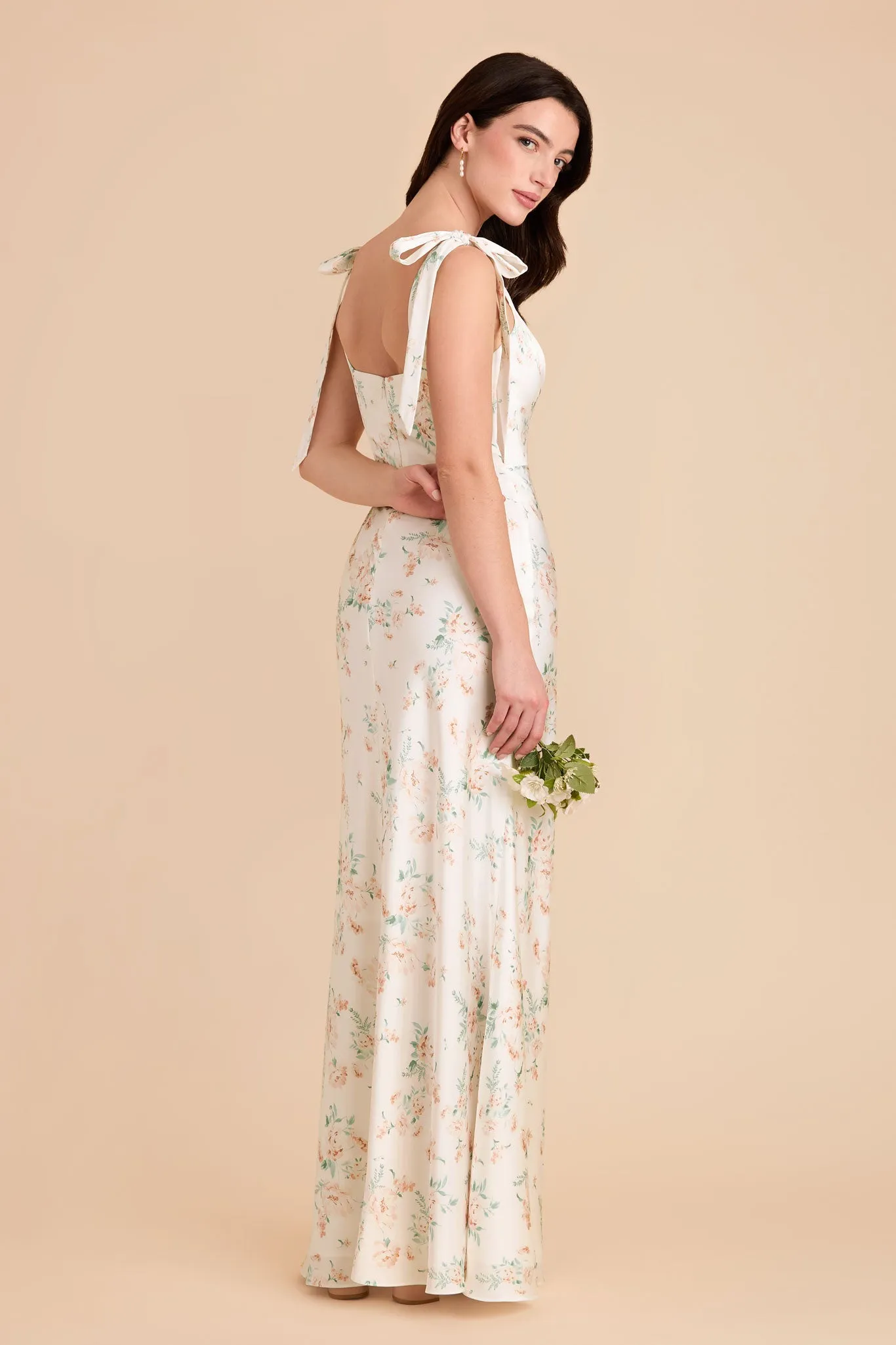 Alex Convertible Dress Matte Satin - Apricot Whimsical Blooms sold by Birdy Grey product image thumbnail 3