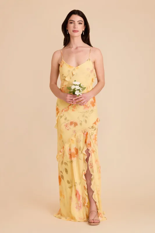 Valentina Chiffon Dress - Pale Yellow Rococo Floral sold by Birdy Grey