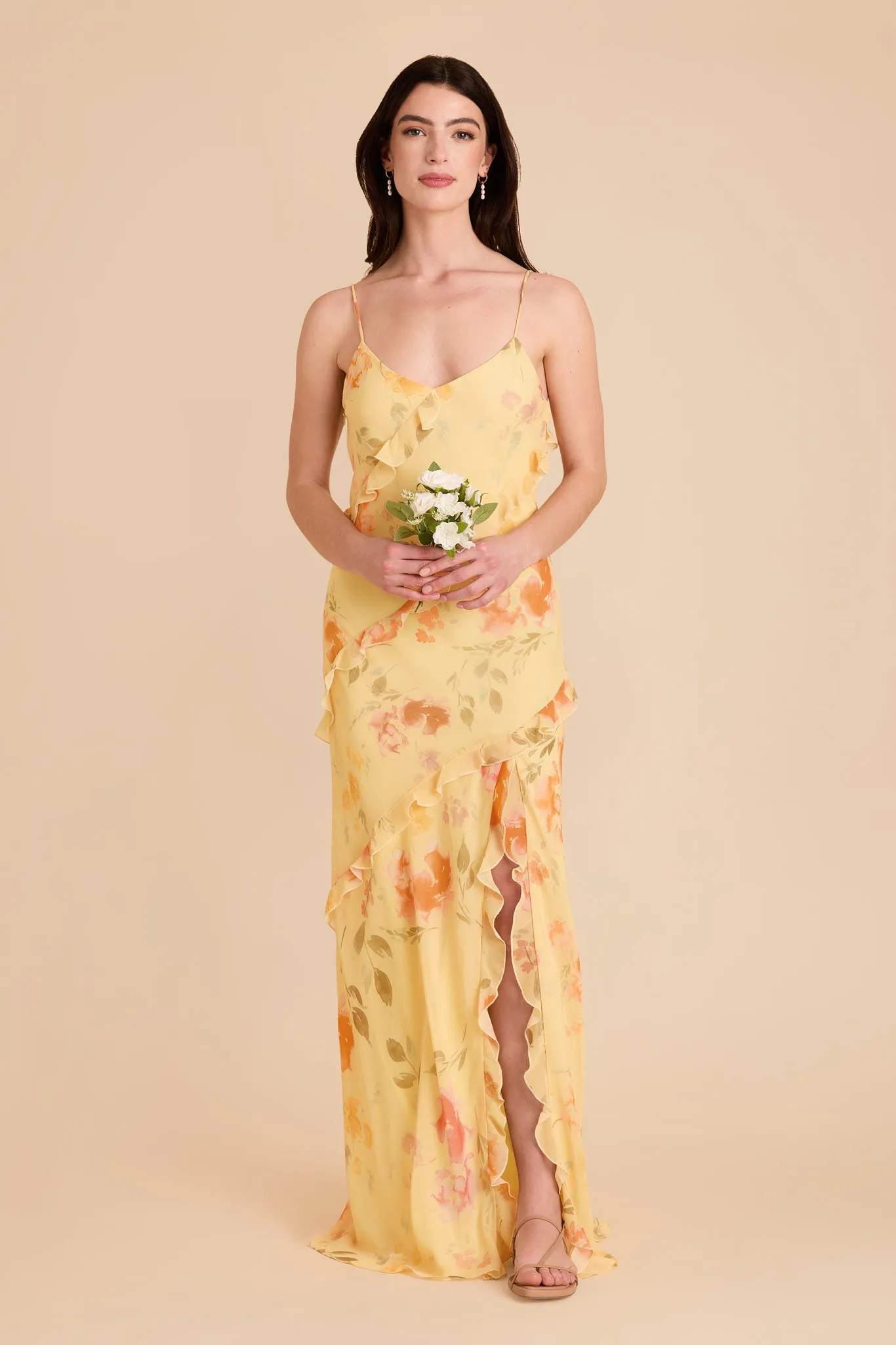 Valentina Chiffon Dress - Pale Yellow Rococo Floral sold by Birdy Grey