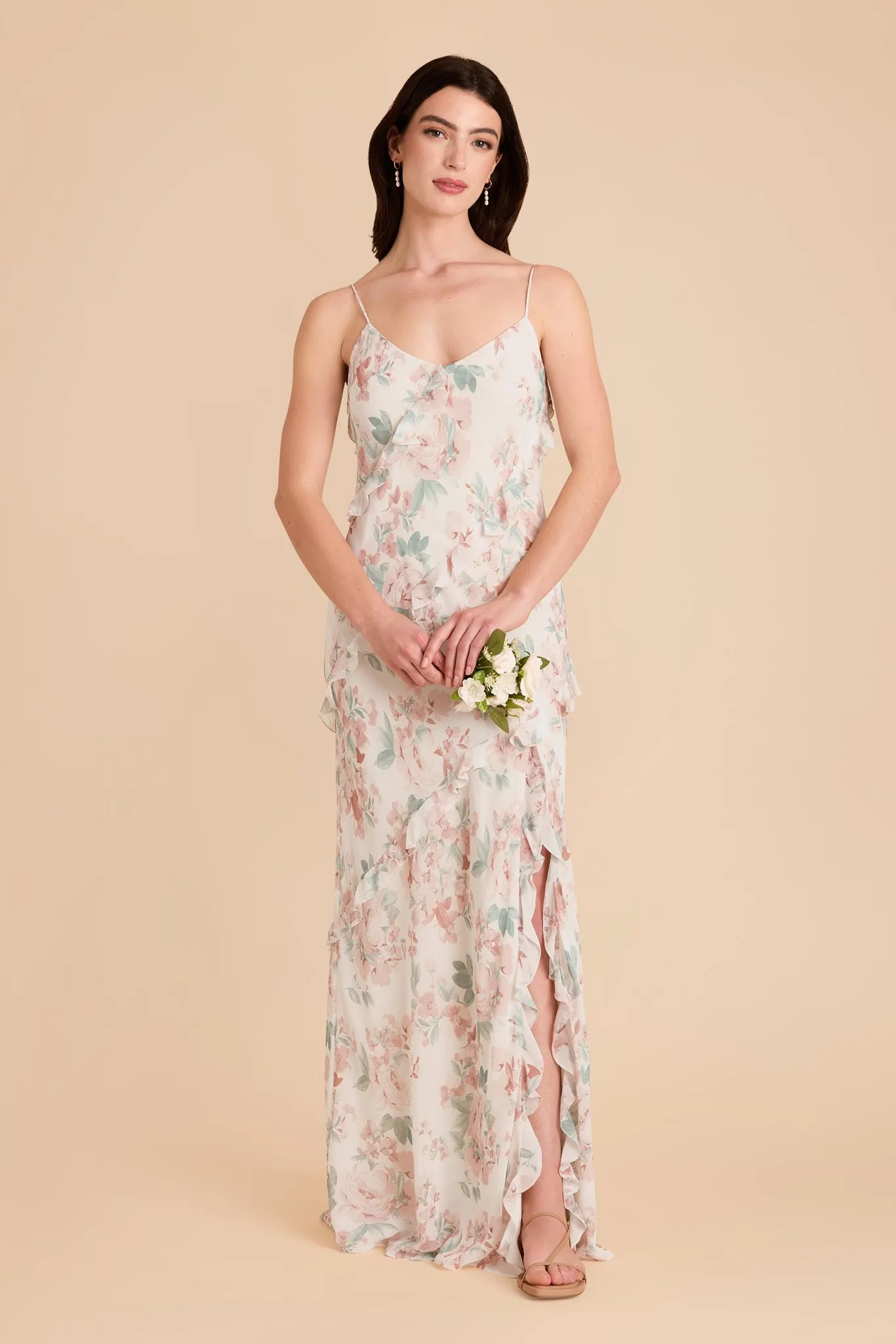 Valentina Chiffon Dress - Dusty Apricot Peonies sold by Birdy Grey product image thumbnail 2