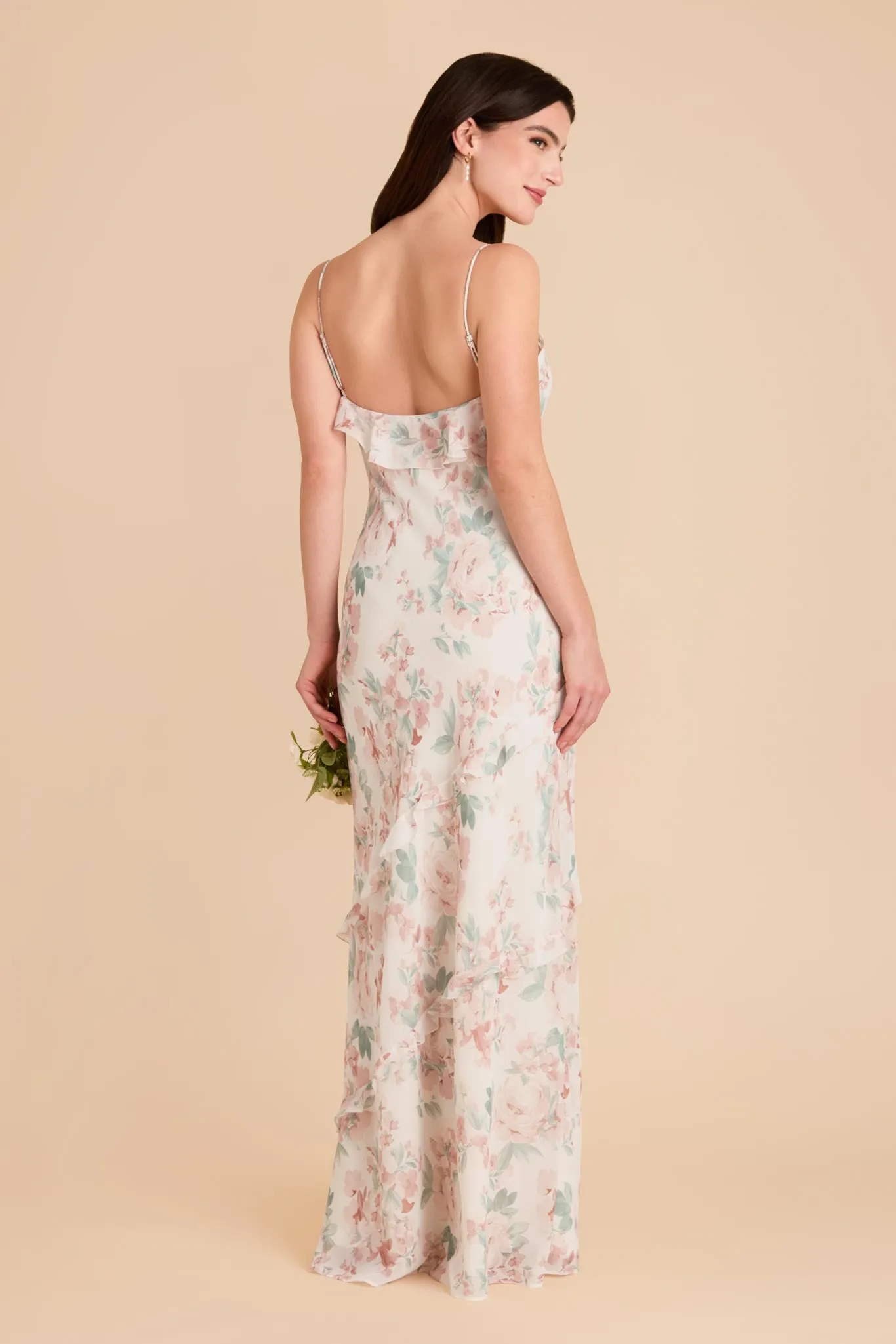 Valentina Chiffon Dress - Dusty Apricot Peonies sold by Birdy Grey product image thumbnail 3