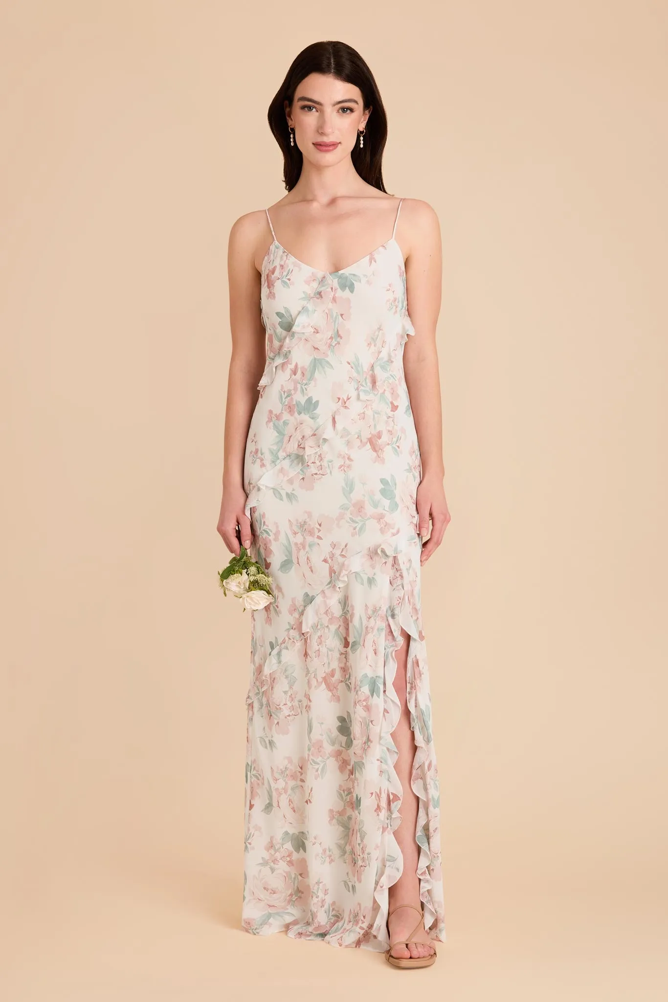 Valentina Chiffon Dress - Dusty Apricot Peonies sold by Birdy Grey
