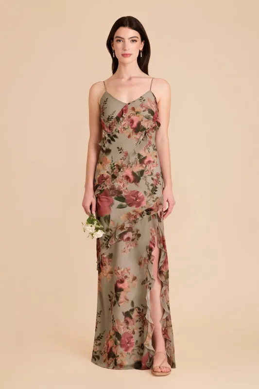 Valentina Chiffon Dress - Silver Sage Painted Botanics sold by Birdy Grey