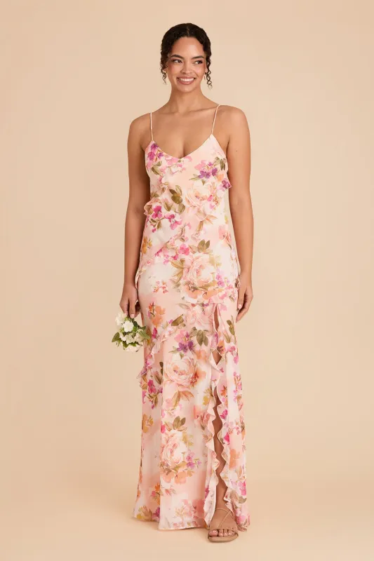 Valentina Chiffon Dress - Coral Sunset Peonies sold by Birdy Grey