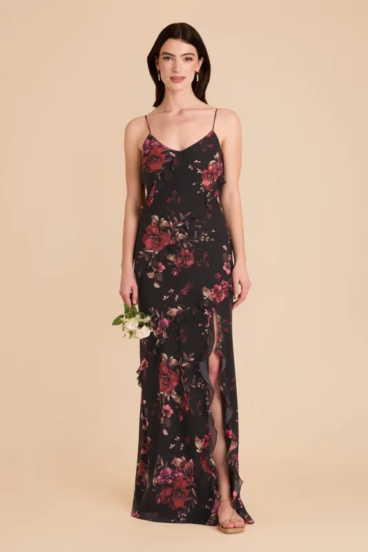 Valentina Chiffon Dress - Black Fleurs D'Amour sold by Birdy Grey