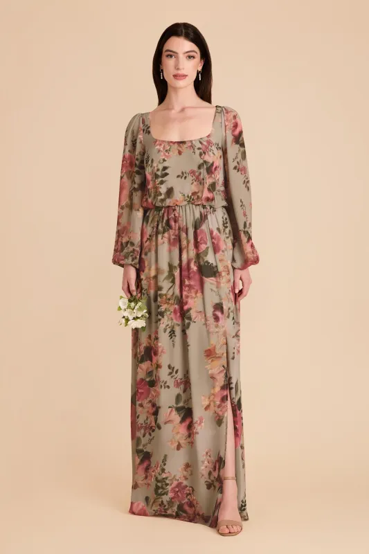 Eloise Chiffon Dress - Silver Sage Painted Botanics sold by Birdy Grey