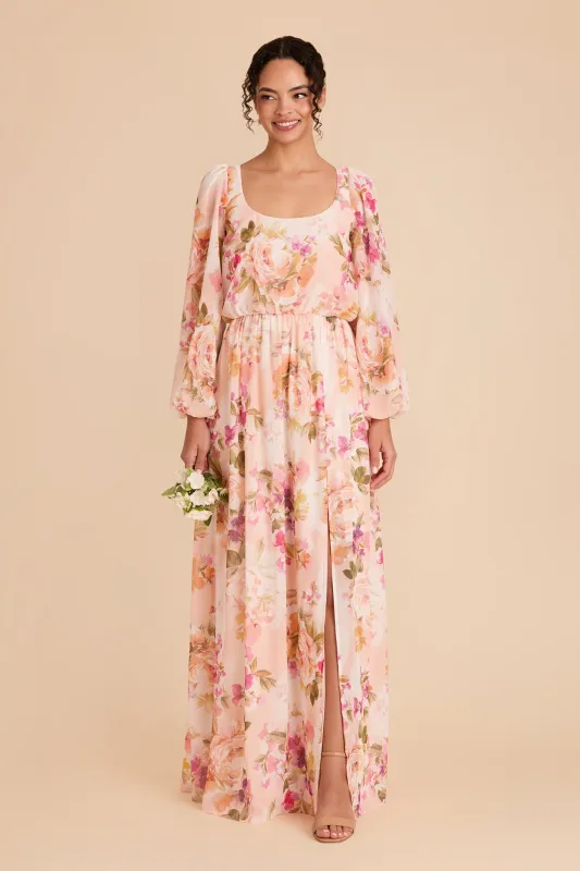 Eloise Chiffon Dress - Coral Sunset Peonies sold by Birdy Grey