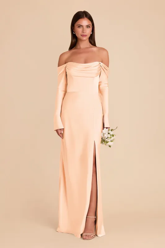 Maya Matte Satin Dress - Peach Cream sold by Birdy Grey
