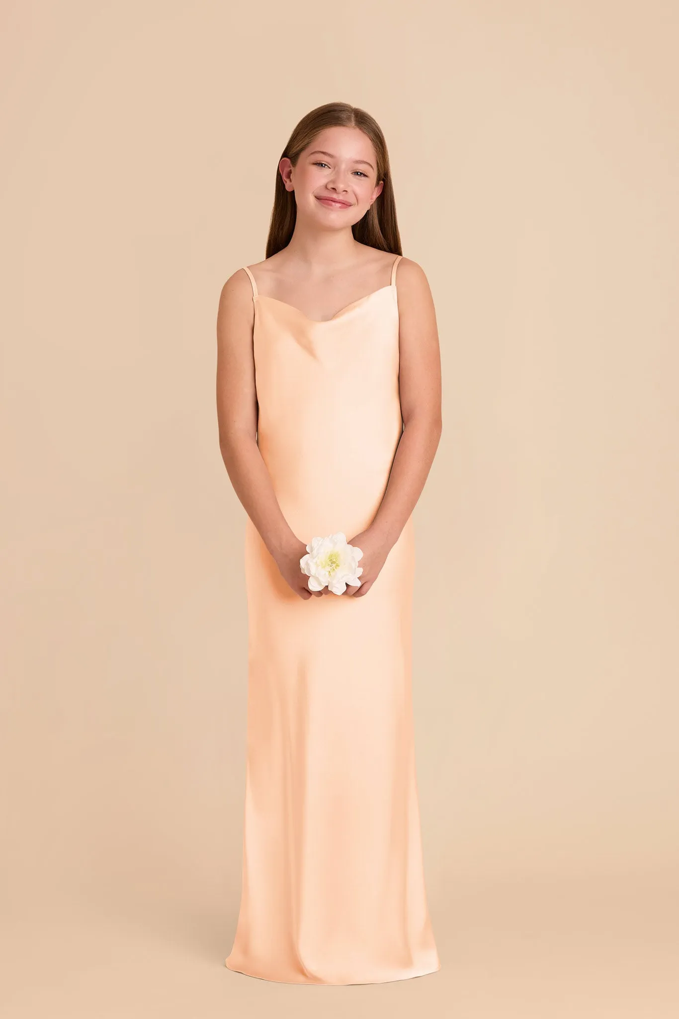 Elisa Junior Matte Satin Dress - Peach Cream sold by Birdy Grey