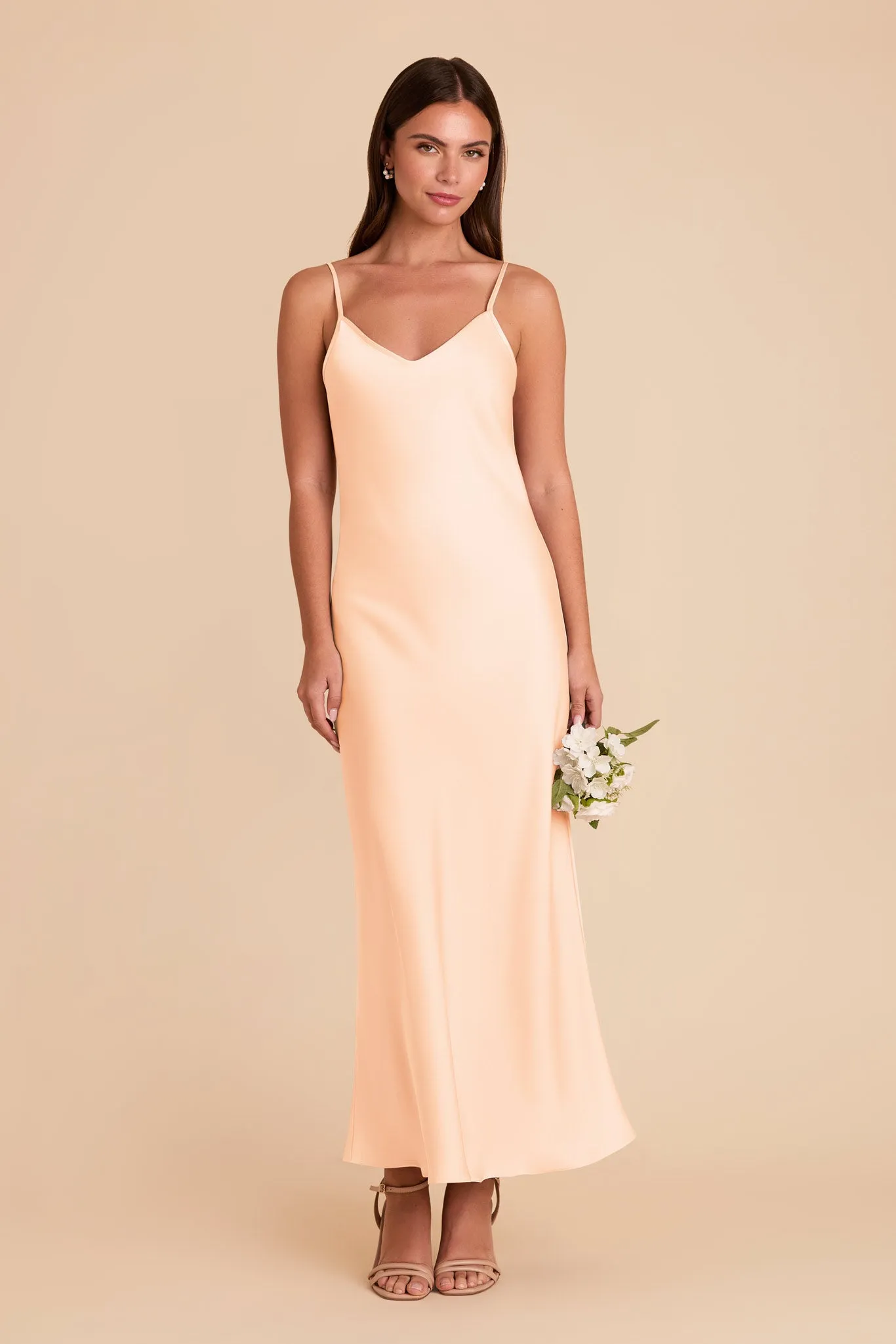 Alice Matte Satin Dress - Peach Cream sold by Birdy Grey