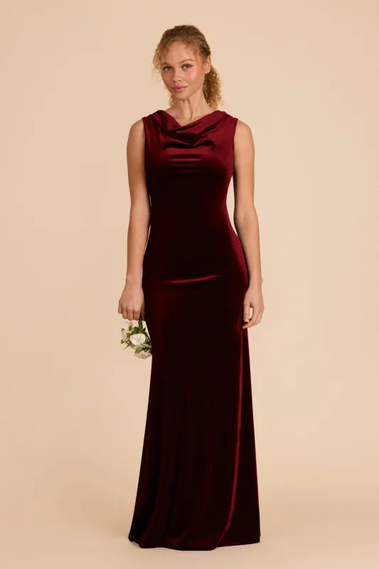 Fallon Velvet Dress - Cabernet sold by Birdy Grey