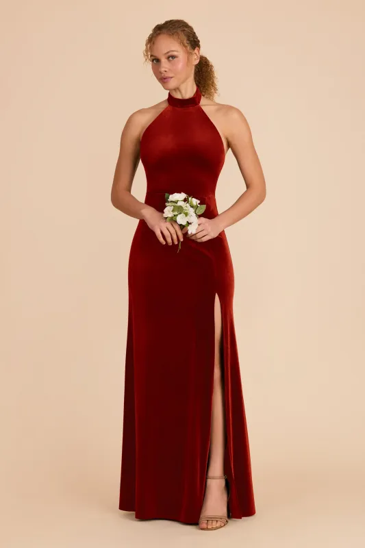 Daphne Velvet Dress - Burnt Orange sold by Birdy Grey