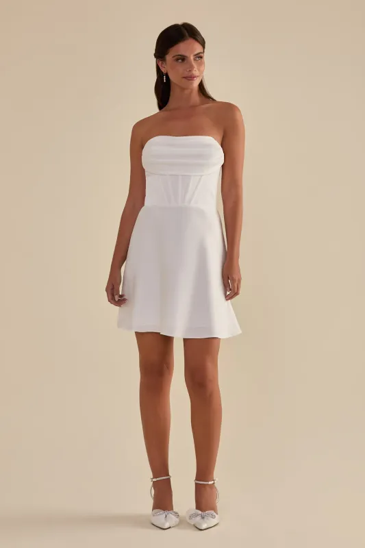Carrie Mini Matte Satin Dress - White sold by Birdy Grey