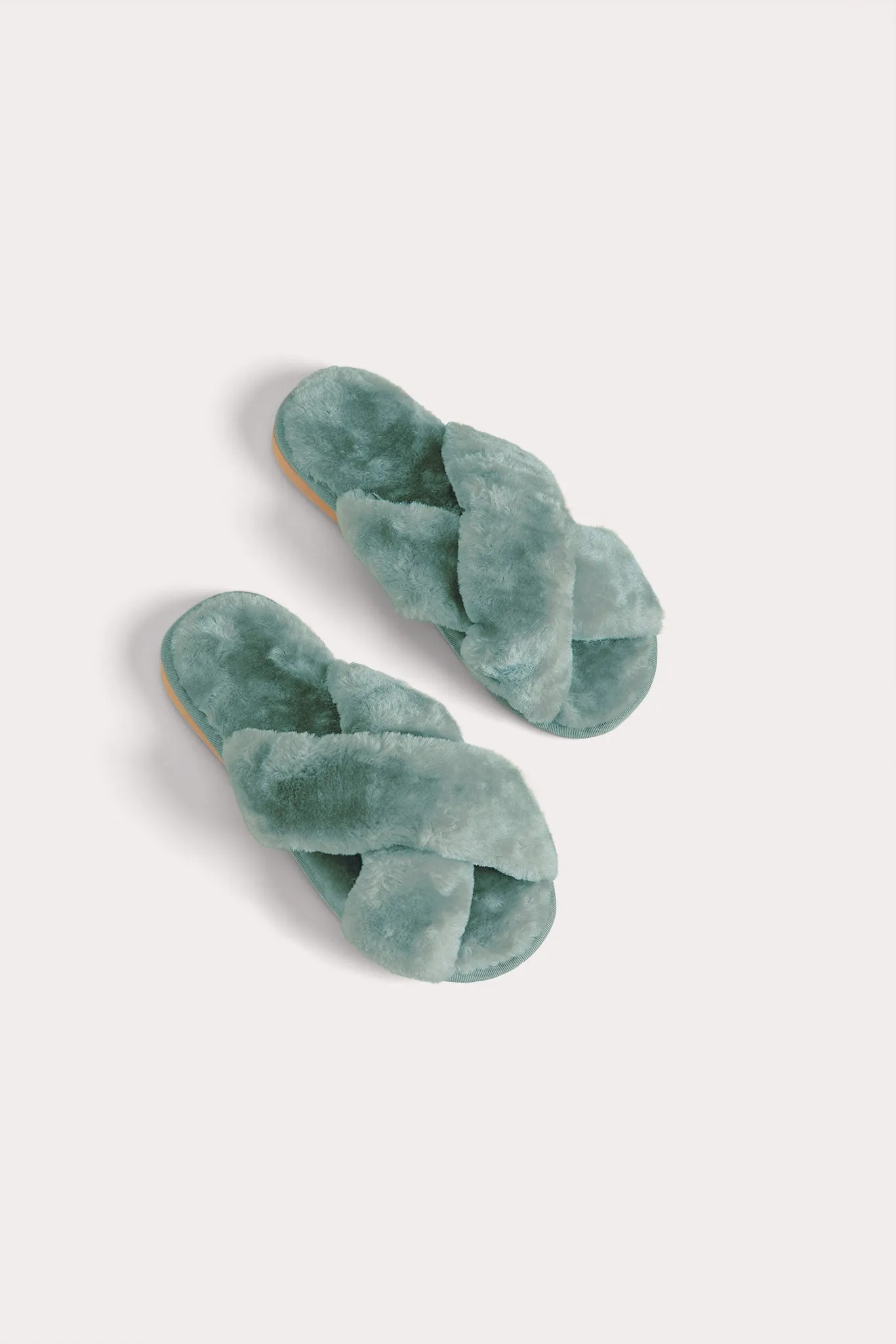 Criss Cross Fuzzy Slippers - Sea Glass sold by Birdy Grey