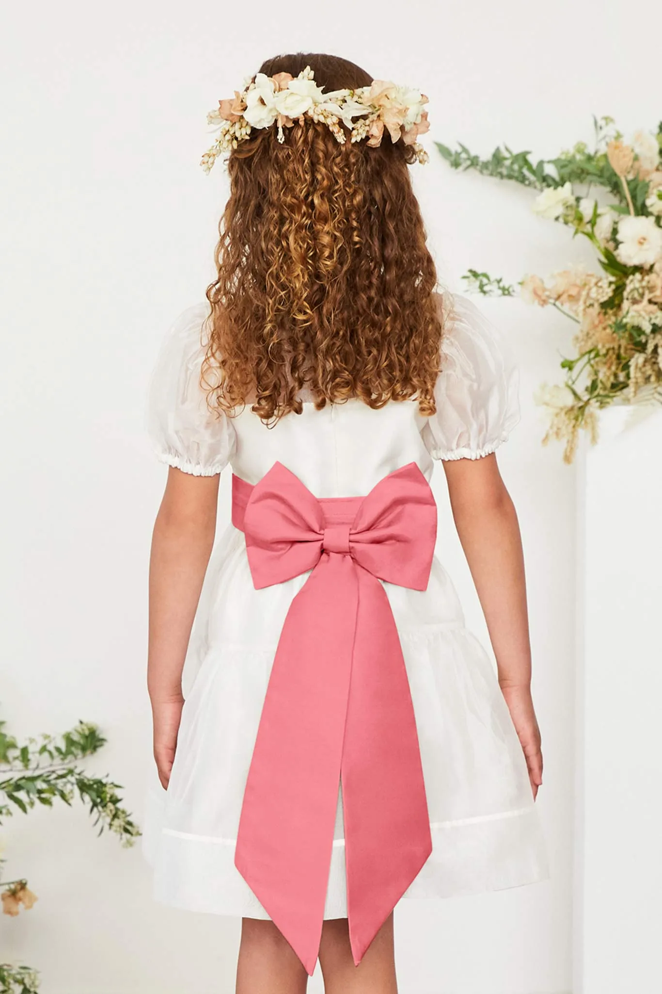 Liz Flower Girl Sash - Coral Pink sold by Birdy Grey product image thumbnail 4