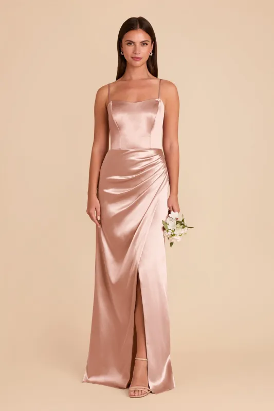 Anne Shiny Satin Dress - Rose Gold sold by Birdy Grey