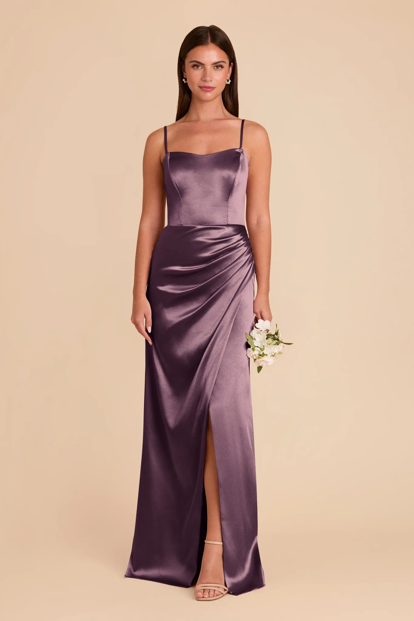 Anne Shiny Satin Dress - Plum sold by Birdy Grey
