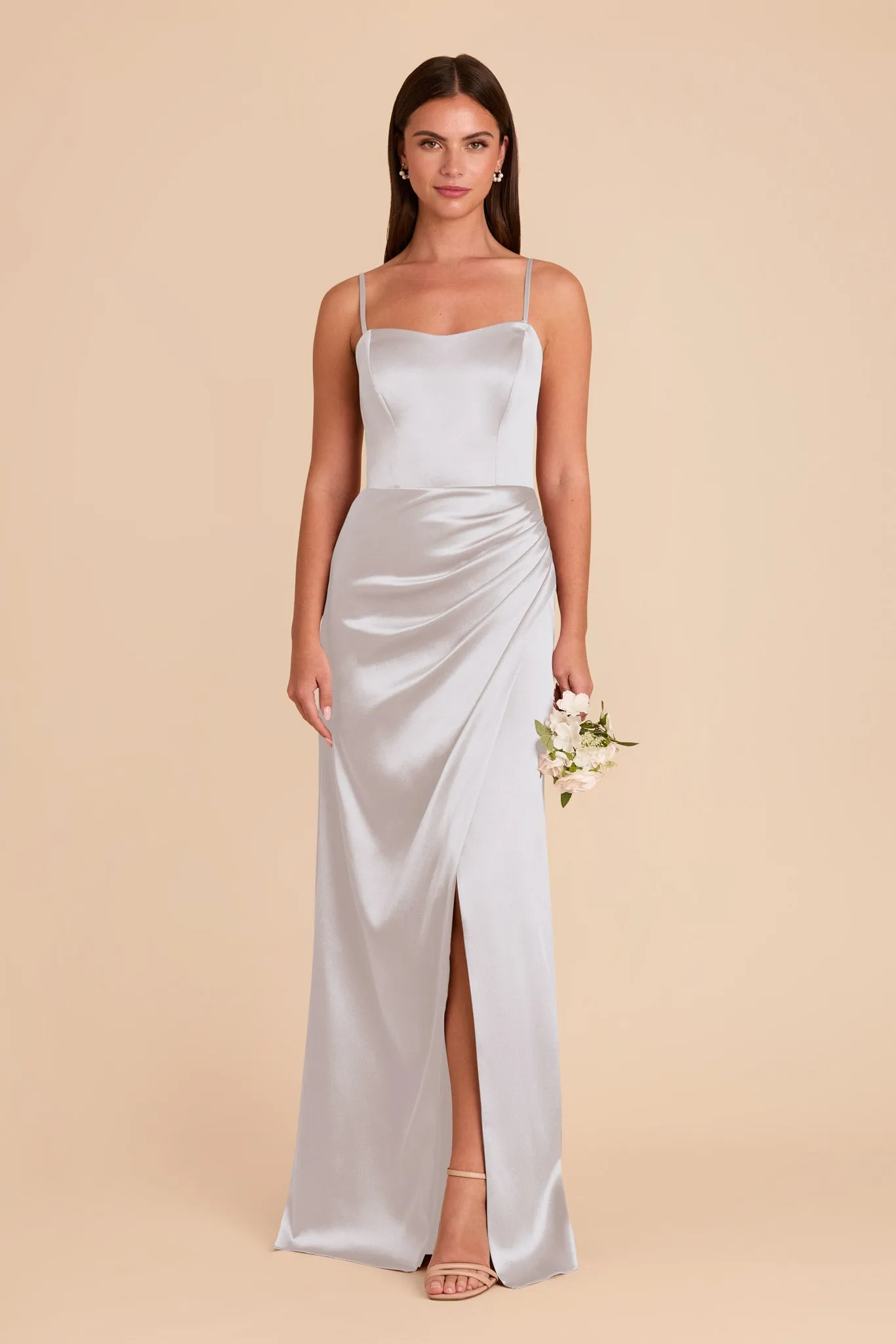 Anne Shiny Satin Dress - Platinum sold by Birdy Grey