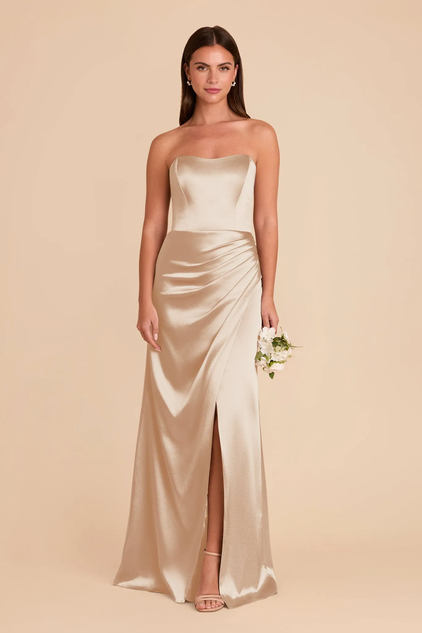 Anne Shiny Satin Dress - Neutral Champagne sold by Birdy Grey product image thumbnail 3