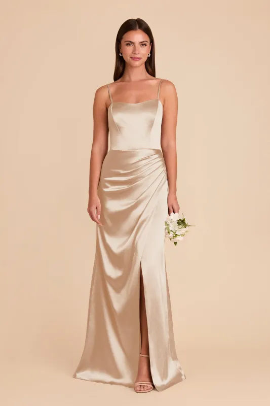 Anne Shiny Satin Dress - Neutral Champagne sold by Birdy Grey