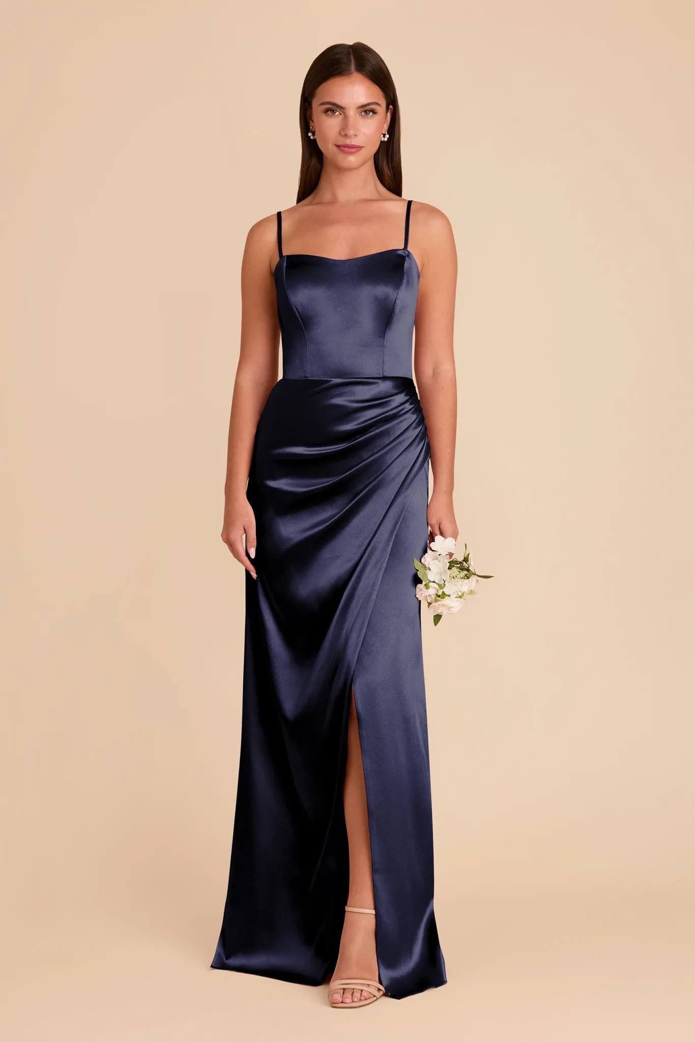 Anne Shiny Satin Dress - Navy sold by Birdy Grey