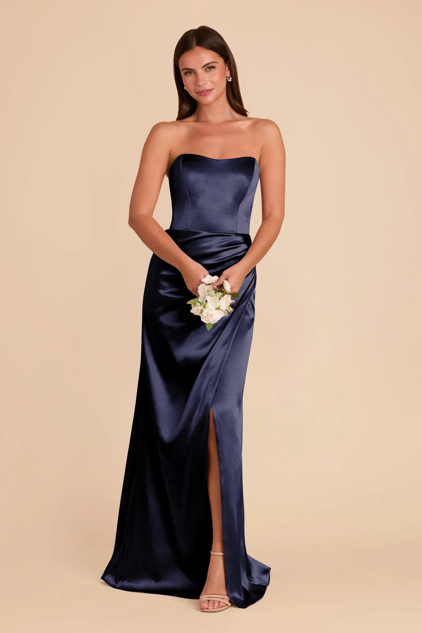 Anne Shiny Satin Dress - Navy sold by Birdy Grey product image thumbnail 3