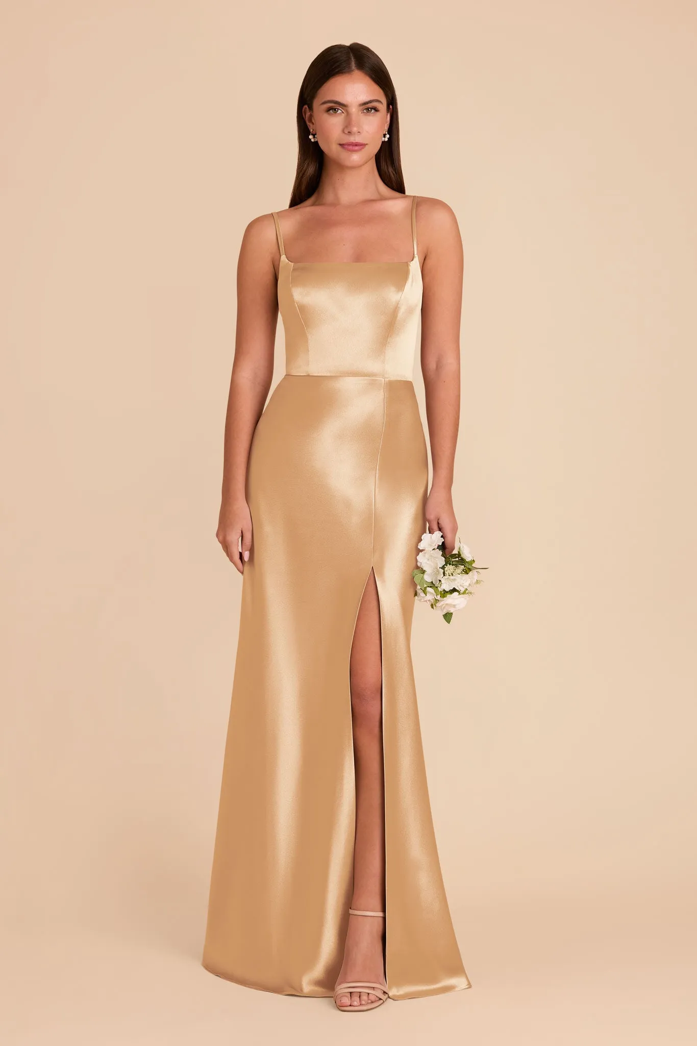 Mai Shiny Satin Dress - Gold sold by Birdy Grey