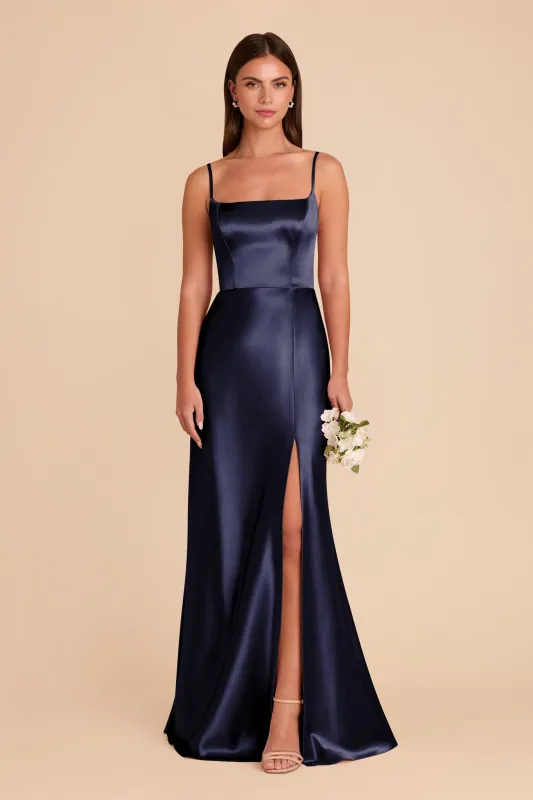 Mai Shiny Satin Dress - Navy sold by Birdy Grey