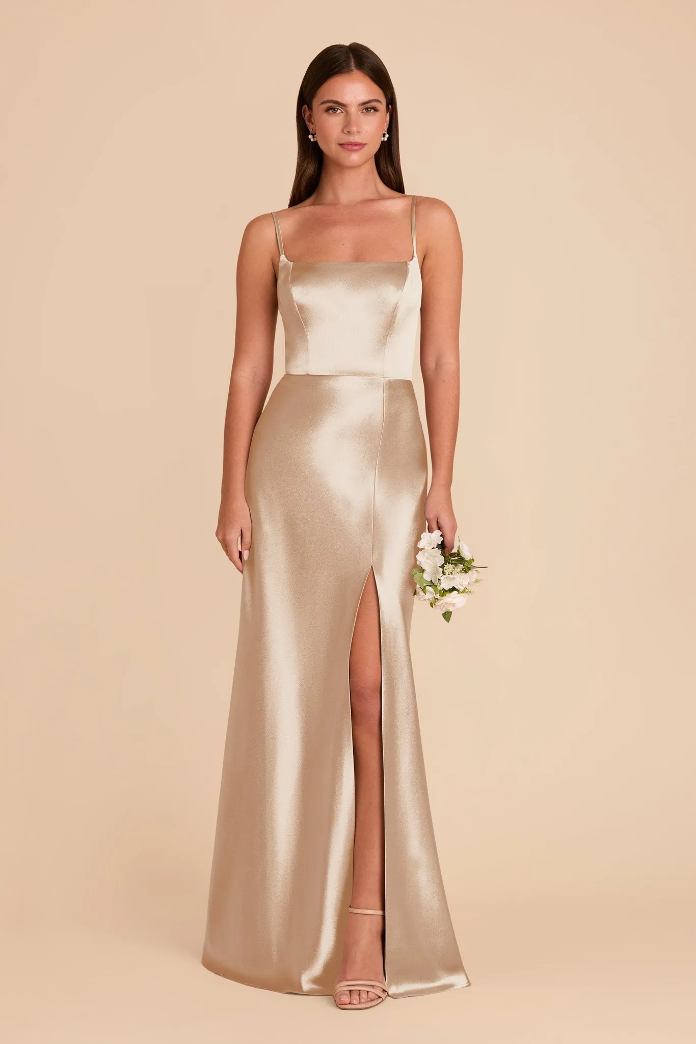 Mai Shiny Satin Dress - Neutral Champagne sold by Birdy Grey