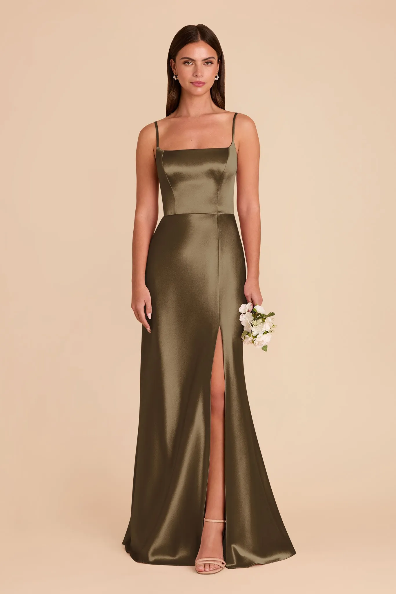 Mai Shiny Satin Dress - Olive sold by Birdy Grey