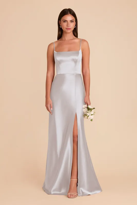 Mai Shiny Satin Dress - Platinum sold by Birdy Grey