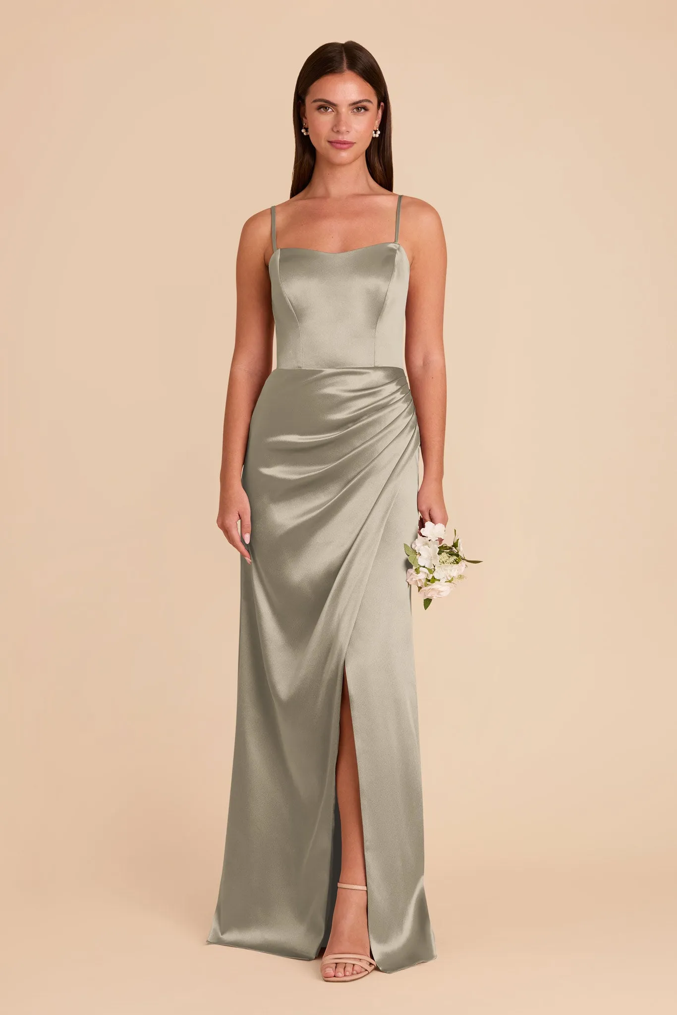 Anne Shiny Satin Dress - Moss Green sold by Birdy Grey