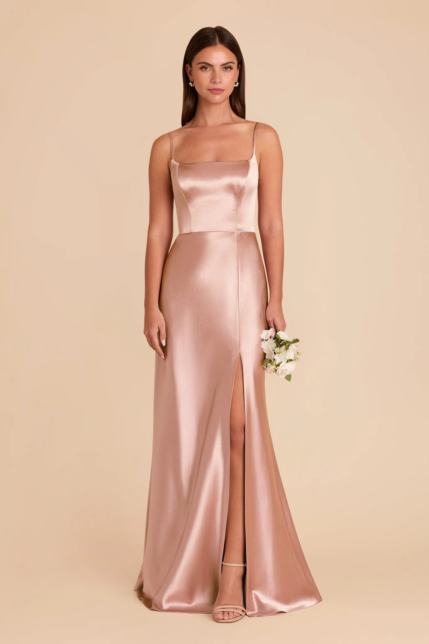 Mai Shiny Satin Dress - Rose Gold sold by Birdy Grey