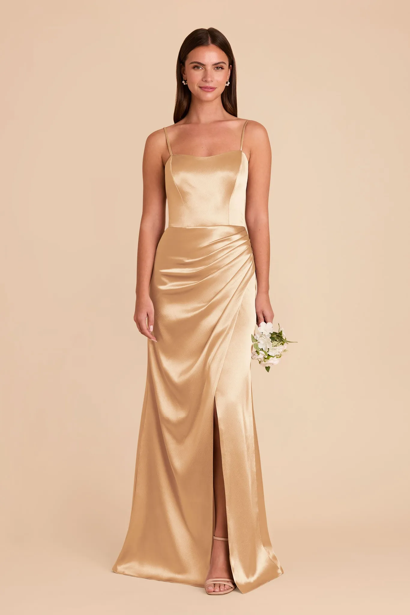 Anne Shiny Satin Dress - Gold sold by Birdy Grey
