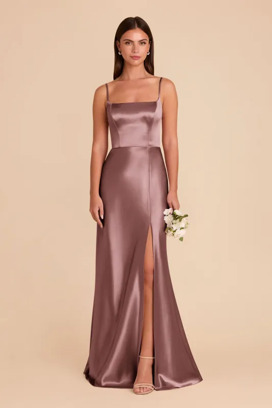 Mai Shiny Satin Dress - Dark Mauve sold by Birdy Grey