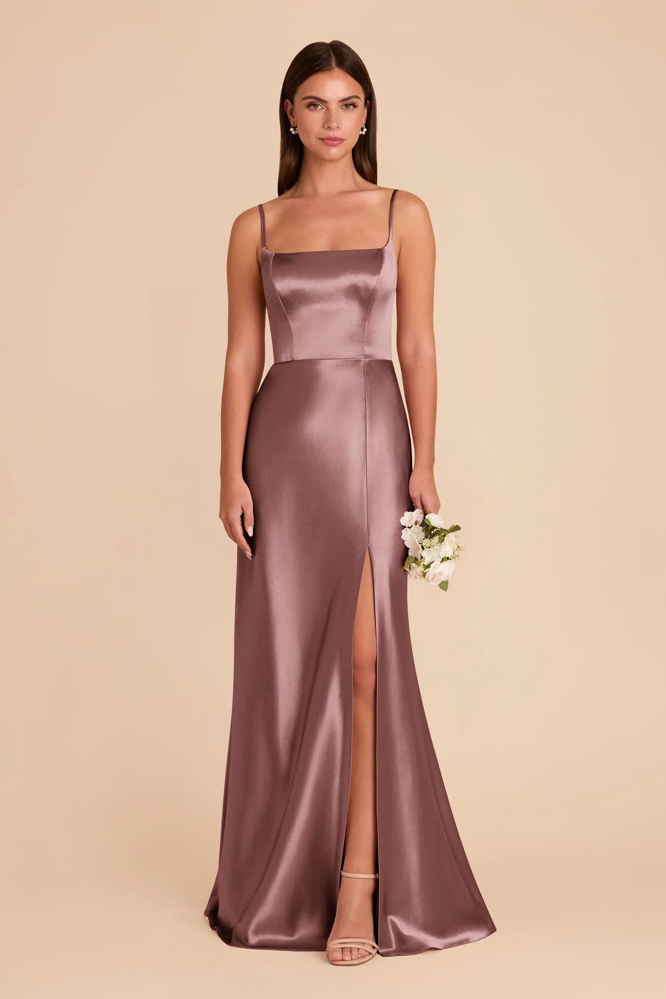 Mai Shiny Satin Dress - Dark Mauve sold by Birdy Grey
