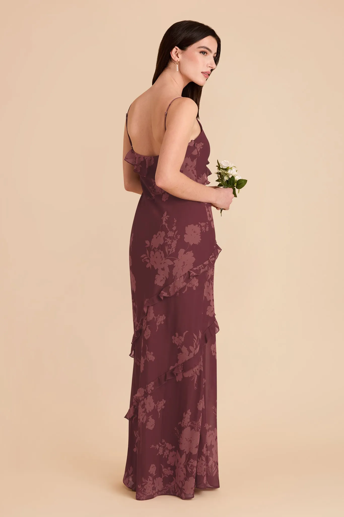 Valentina Chiffon Dress - Sangria Whimsical Blooms sold by Birdy Grey product image thumbnail 3