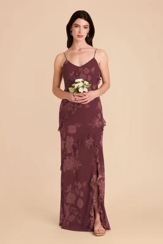 Valentina Chiffon Dress - Sangria Whimsical Blooms sold by Birdy Grey