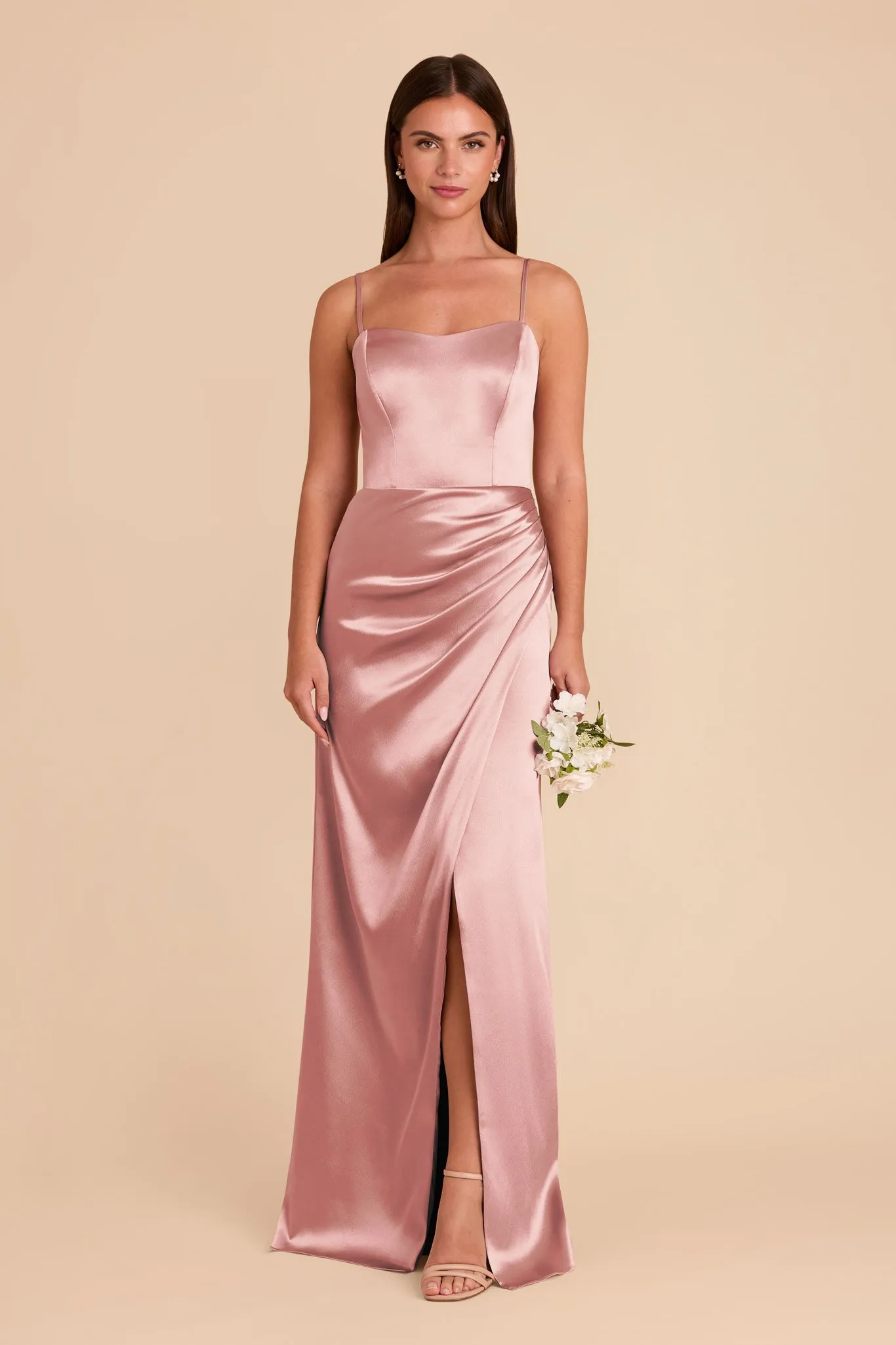 Anne Shiny Satin Dress - English Rose sold by Birdy Grey