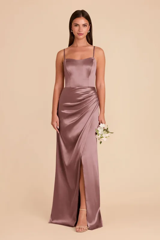 Anne Shiny Satin Dress - Dark Mauve sold by Birdy Grey