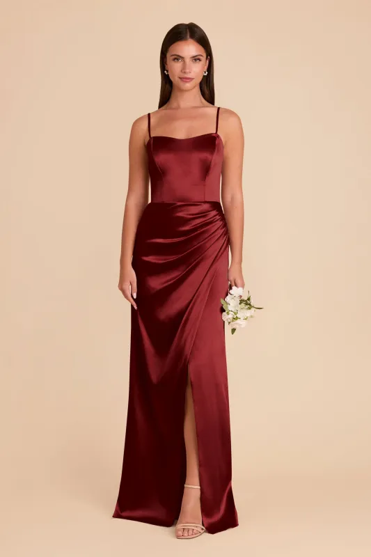 Anne Shiny Satin Dress - Cabernet sold by Birdy Grey