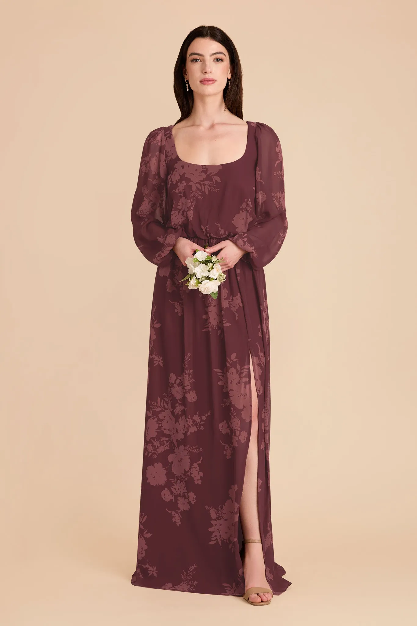 Eloise Chiffon Dress - Sangria Whimsical Blooms sold by Birdy Grey product image thumbnail 2