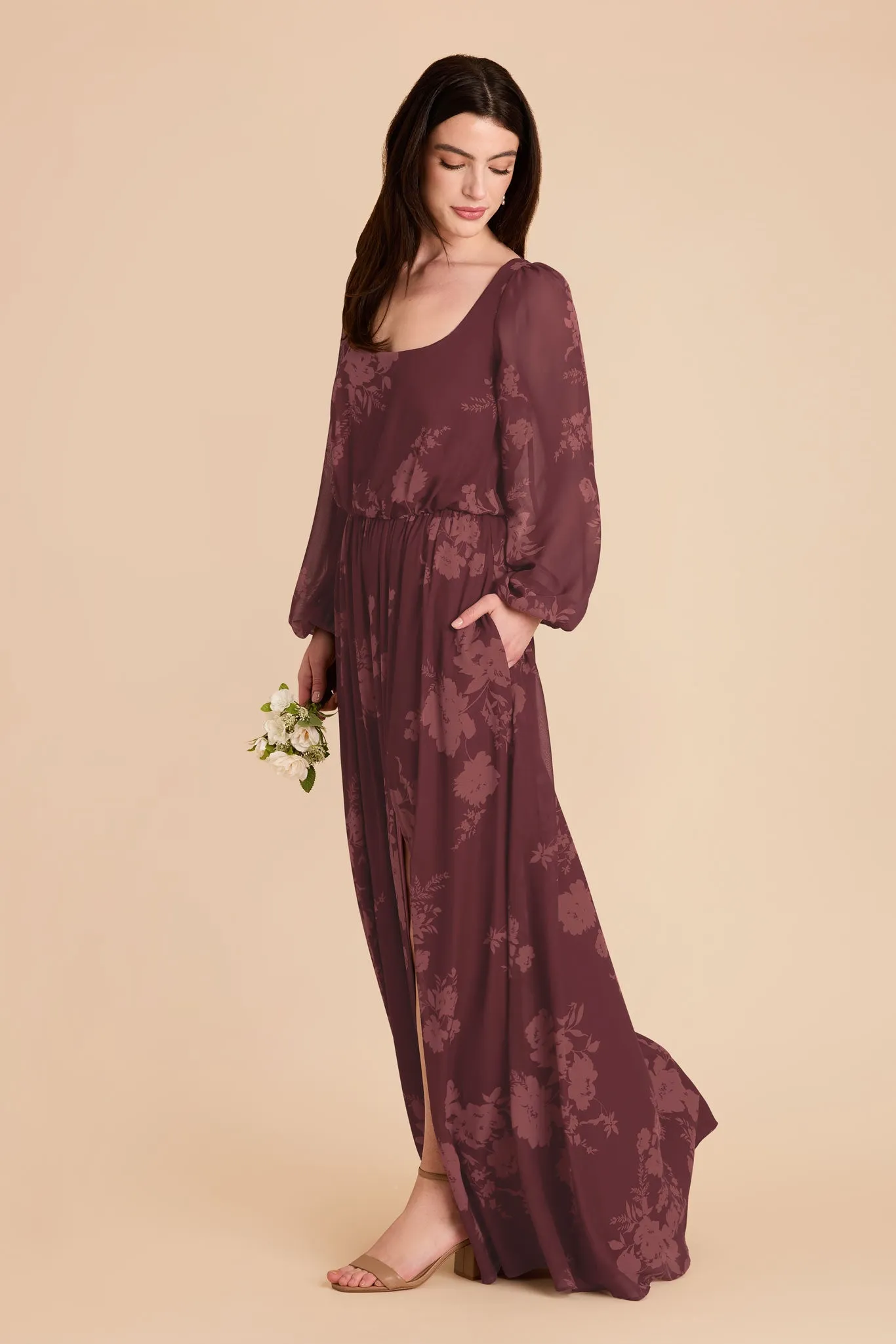 Eloise Chiffon Dress - Sangria Whimsical Blooms sold by Birdy Grey product image thumbnail 3