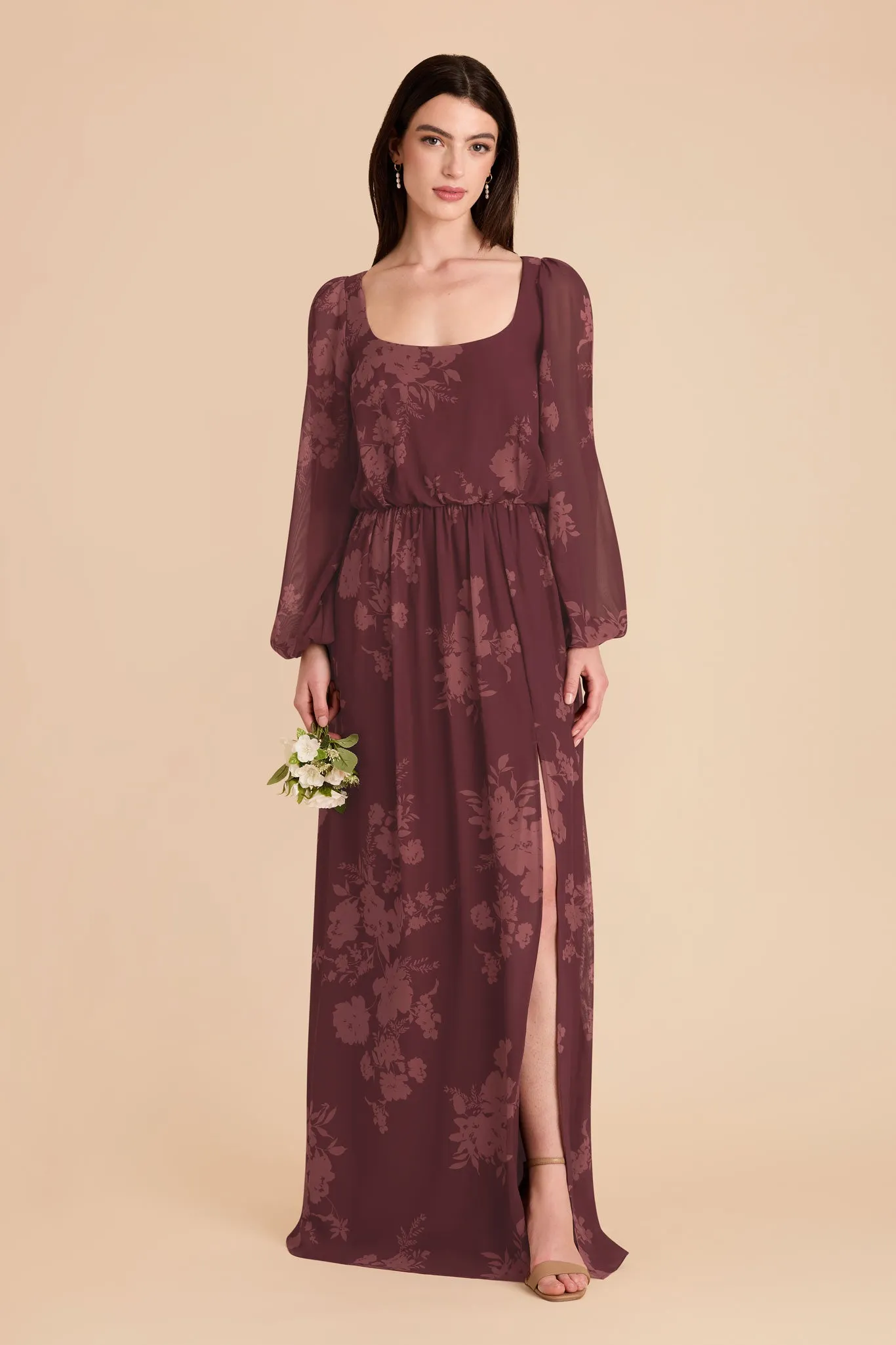 Eloise Chiffon Dress - Sangria Whimsical Blooms sold by Birdy Grey