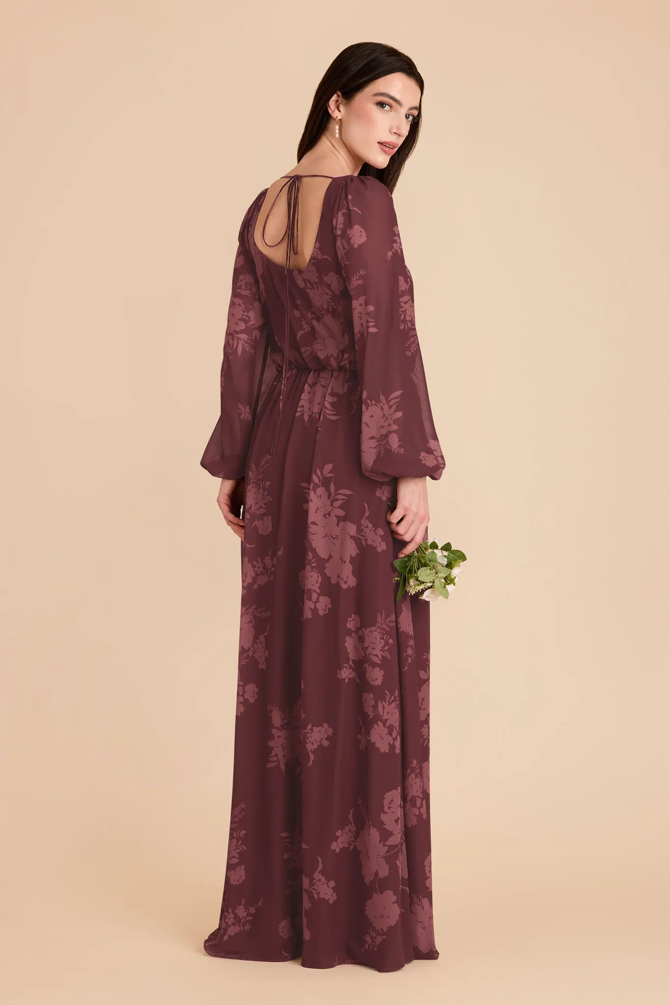 Eloise Chiffon Dress - Sangria Whimsical Blooms sold by Birdy Grey product image thumbnail 4