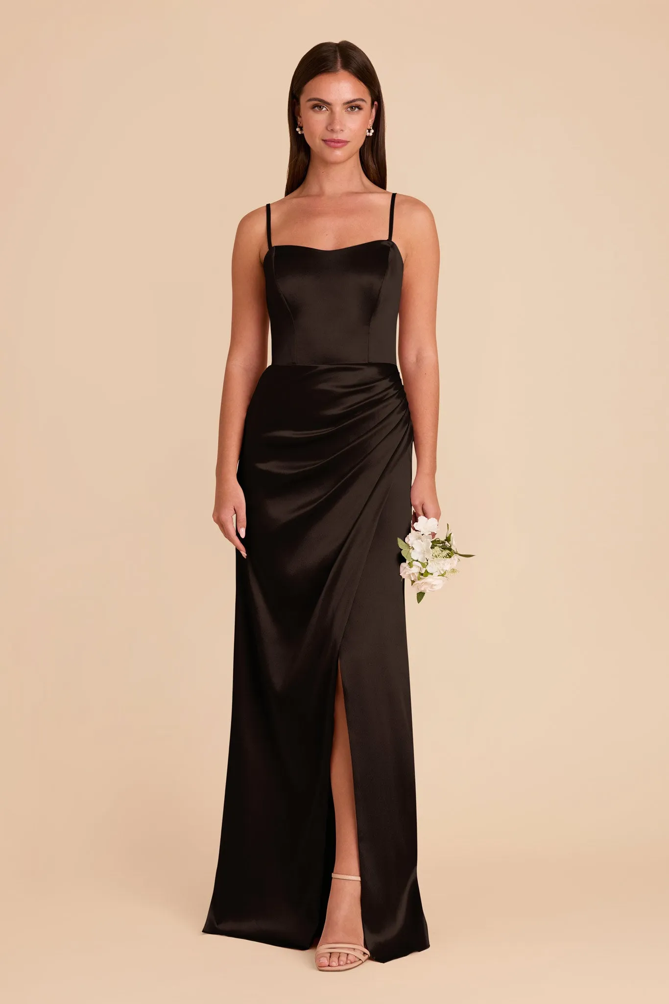 Anne Shiny Satin Dress - Black sold by Birdy Grey